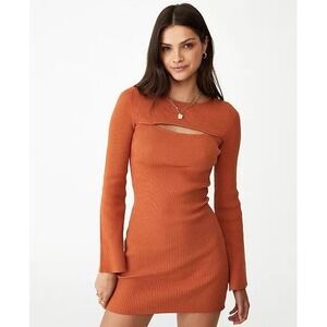 Cotton On Knit Cut Out Mini Dress Large Color Baked Peach Fall NWT
